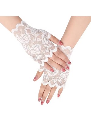 SHC4200 Beyaz Dantel Parmaksız Kısa Eldiven