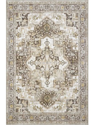 Cool Halı Beylerbeyi By 803 Krem Etnik Vintage Halı Oda Salon Halısı Yıkanabilir Eskitme Şönil Halı