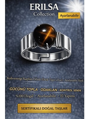 Tesbih Atölyesi Erilsa Sertifikalı Kaplan Gözü Doğal Taş Ayarlanabilir Yüzük – Odak ve Güç Taşı El Yapımı