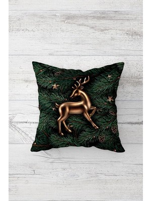 Esplendor Store Pelangi Yeni Yıl Geyikli Çift Tarafı Baskılı Gizli Fermuarlı Yastık Kılıfı Kırlent Koltuk Yastık Kılıfı, Yeşil-Siyah-Bronz 45 x 45