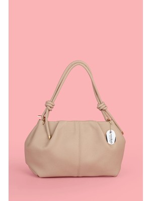 Westbag Kadın Dokulu Büzgülü Premium El ve Omuz Çantası Bej