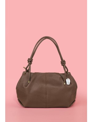 Westbag Kadın Dokulu Büzgülü Premium El ve Omuz Çantası Vizon