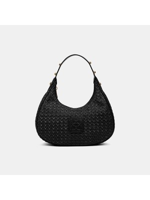 Desa Kadın Siyah Örgü Detaylı Gold Aksesuarlı Omuz Çantası