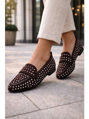 Emax Taş Detaylı Kadın Loafer Ayakkabı Günlük Rahat Düz Taban