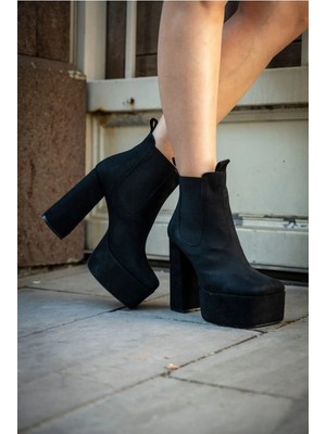 Ayakkabı Ateşi Siyah Süet Tasarım Platform Kadın Ayakkabı Venga