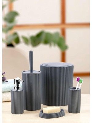 Esplendor Store 5 Parça Lüx Plastik Banyo Seti 7 Litre Dokunmatik Çöp Kovalı, Antibakteriyel Fırça (Gri)