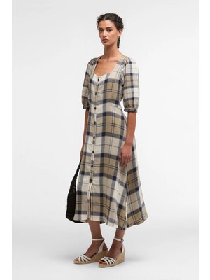 Barbour Ballina Midi Elbise NY51 Dress Navy Tartan