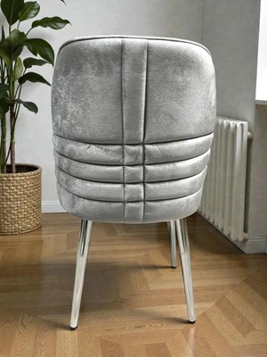 Msy Home 2 Kişilik Krom Ayak Gri Yönsüz Kumaş Modern ve Şık Sandalye Takımı