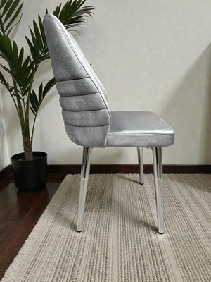 Msy Home 4 Kişilik Krom Ayak Gri Yönsüz Kumaş Modern ve Şık Sandalye Takımı