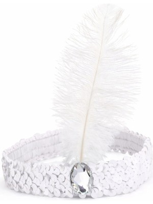 SHC4200 Beyaz Tüylü Çarliston Saç Bandı - 70-80-90’lar Parti Tacı