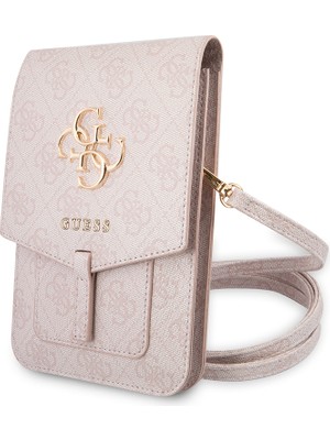 Guess Orjinal Lisanslı 4g Desenli Büyük 4g Logolu 5 Hazneli Askılı Mıknatıs Kapaklı Çanta Pembe