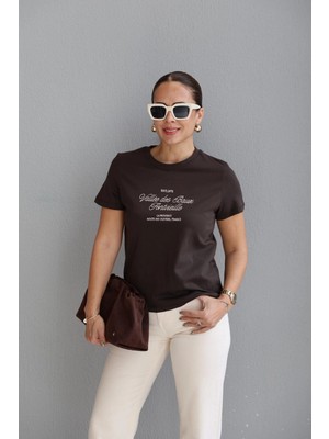 Purple By Banu Acı Kahverengi Baskılı Tshirt