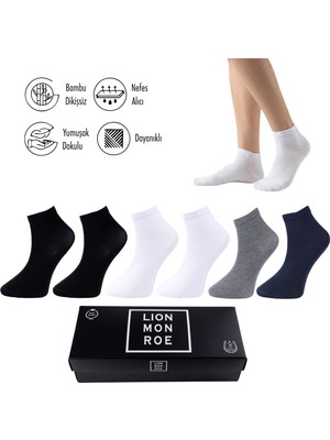 Lion Monroe Saf Bambu Erkek Yarım Konç Düz Siyah Çorap Dikişsiz Premium Kutulu 6'lı L5952AZNP Softaura