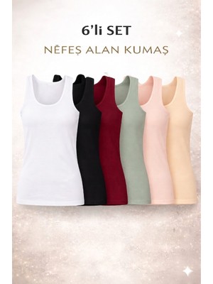 Woan 6’lı Kadın Atlet Seti – Nefes Alan Pamuklu Kumaş, Basic Slim Fit Askılı Atlet Çoklu Paket