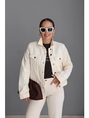 Purple By Banu Ekru Dikiş Detay Jean Ceket