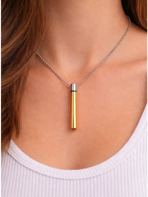 Herşey Nota 316L Paslanmaz Çelik Açılabilir Kapsül Kolye – Gold Silindir Unisex Kolye 60 cm Zincir