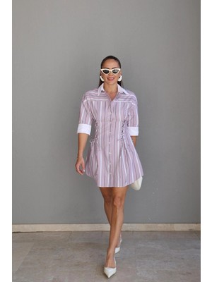 Purple By Banu Bordo Korsaj Detay Gömlek Elbise