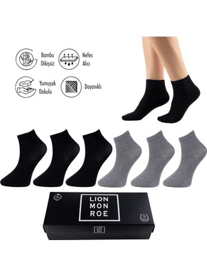 Lion Monroe Saf Bambu Erkek Yarım Konç Düz Siyah Çorap Dikişsiz Premium Kutulu 6'lı L5952AZNP Softaura