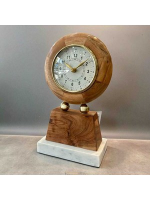 Deco Vien Ahşap ve Mermer Kaideli Dekoratif Masa Saati – 15×28 cm
