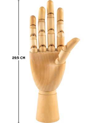 Temel Ahşap El Modeli, Mafsallı Tabanlı Çizim ve Takı Sergileme Mankeni, 30 cm