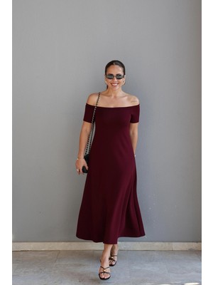 Purple By Banu Mürdüm Kayık Yaka Maxi Elbise