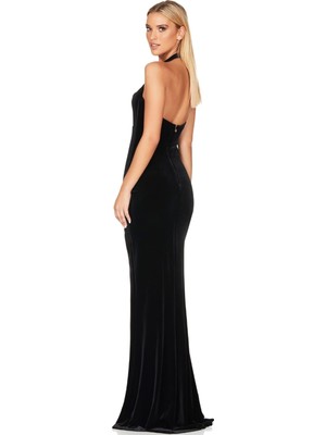 Hanife Glam Couture Hanife Glam Boyundan Askılı Kadife Elbise