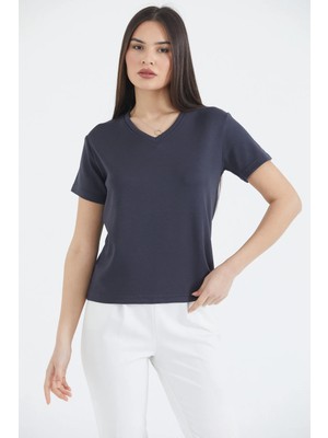 Thiff Gymwear Kadın Modal Kumaş V Yaka Kısa Kolu Basic Tişört