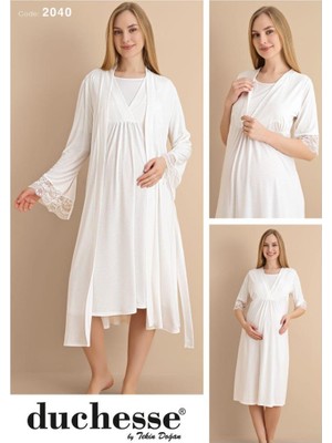 Duchesse 2040 Ekru Hamile Lohusa Gecelik Sabahlık Takım
