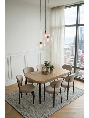 Deren Home Pufy Serisi 80X130 Açılabilir Masa +6 Adet Silinebilir Sandalye Masa Takımı