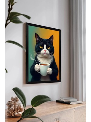 Artavessa Tek Parça Siyah Çerçeve Görünümlü Kedi Baskılı Mdf 48X33 cm Tablo - Model 3