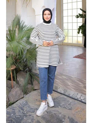 Sefa Merve Çizgili Spor Tunik 71295-01 Siyah