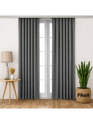 Pikeli Lüks Blackout Karartma Perde - Işık Kesici - Isı & Ses Yalıtımlı (Gri)