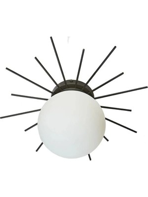 Ömür Avize Birce Plofonyer Lüks Siyah Kasa Beyaz Camlı Avize