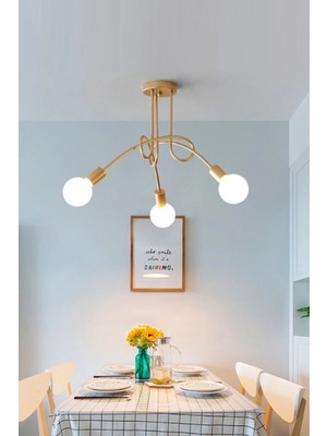 Ömür Avize Marla Modern Gold Eskitme Rengi Tasarım Üçlü Avize