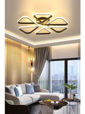 Ömür Avize Sambuka Modern Siyah Kasa Beyaz Ledli Altılı Ledli Avize