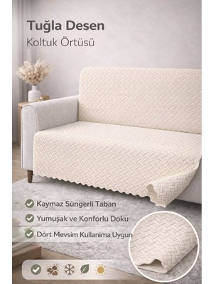riselerhome Kaymaz Süngerli Koltuk Örtüsü 160X205 Tuğla Desenli 4 Mevsim Kullanışlı Makinede Yıkanabilir
