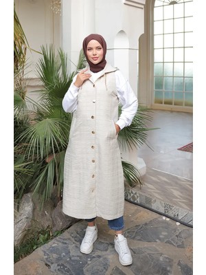 Kapitone Zincir Detaylı Düğmeli Yelek 71195-06 Bej