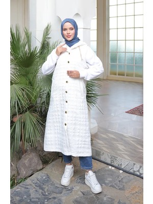 Kapitone Zincir Detaylı Düğmeli Yelek 71195-07 Krem