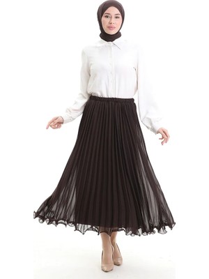Piliseli Şifon Etek 71262-04 Kahverengi