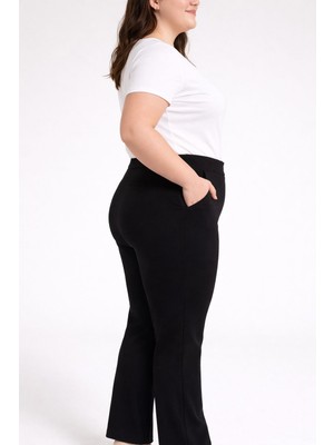 Sosyete Awm Kadın Büyük Beden Krep Kumaş Çepli Siyah Pantolon