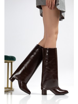 Bluefeet Kahverengi Parlak Topuklu Tak Çıkar Çizme