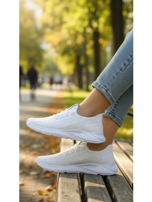 Fore Sport  Unisex Beyaz Triko Fileli Spor Ayakkabı - Hafif Tabanlı, Günlük Yürüyüş ve Koşu Ayakkabısı