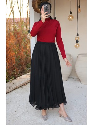 Piliseli Şifon Etek 71262-01 Siyah