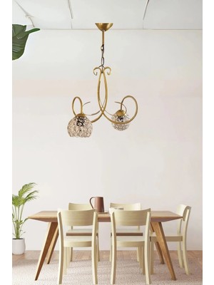 Ömür Avize Alya Gold Kasa Kristal Camlı Avize