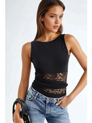 Hiccup Kadınlar Cut Out Dantel Detaylı Body Siyah