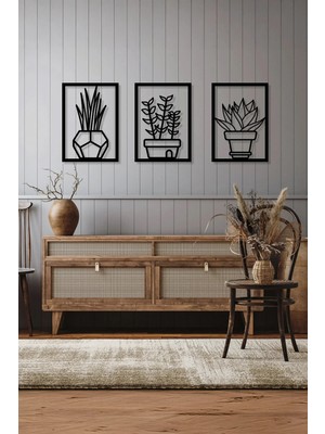 Artavessa 3 Parça Vazoda Çiçekler Temalı Lazer Kesim Mdf Tablo Seti - Model 2