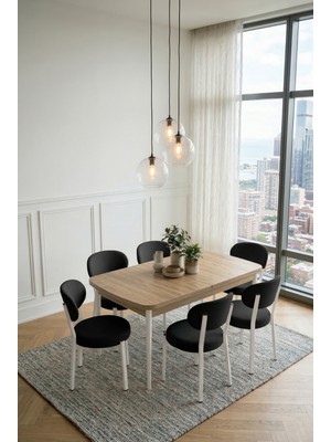 Deren Home Pufy Serisi 80X130 Açılabilir Masa +6 Adet Silinebilir Sandalye Masa Takım
