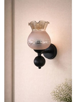 Ömür Avize Sultan Camlı Tek Toplu Siyah Kasa Duvar Aplik