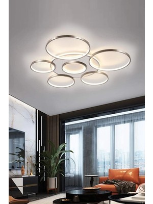 Ömür Avize Jüpiter Modern Gri Kasa ( ( 75 cm ) ) Beyaz Ledli Plofonyer Ledli Avize