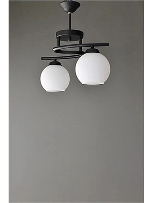 Ömür Avize Hestia Modern Siyah Kasa Beyaz Camlı 2liavize